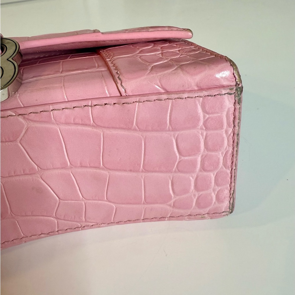 Balenciaga XS Hourglass Top Handle Bag Candy Pink Croc-Embossed Handbag - Picture 5 of 9